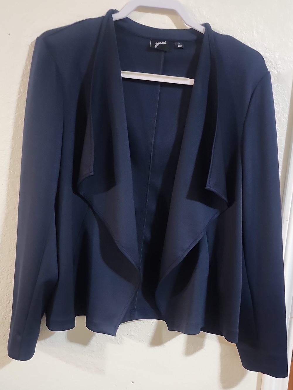 Gildan Navy Draped Open-Front Blazer